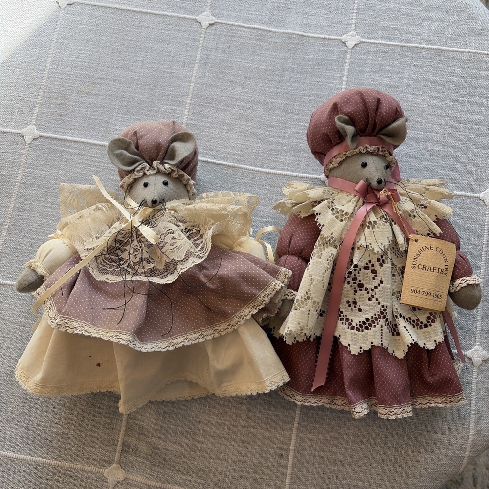 Vintage‎ Handmade Kitchen Mouse Lady Plush Figures X 2